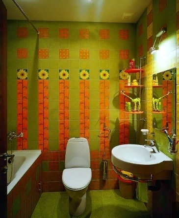 оранжевая ванная комната в стиле хай-тек